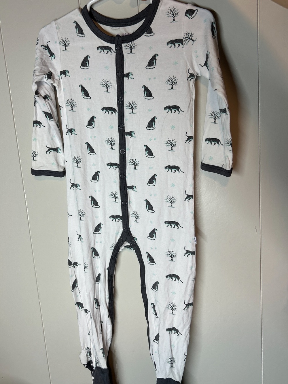 Bamboo White Leopard Print Kids Footed button One-Piece